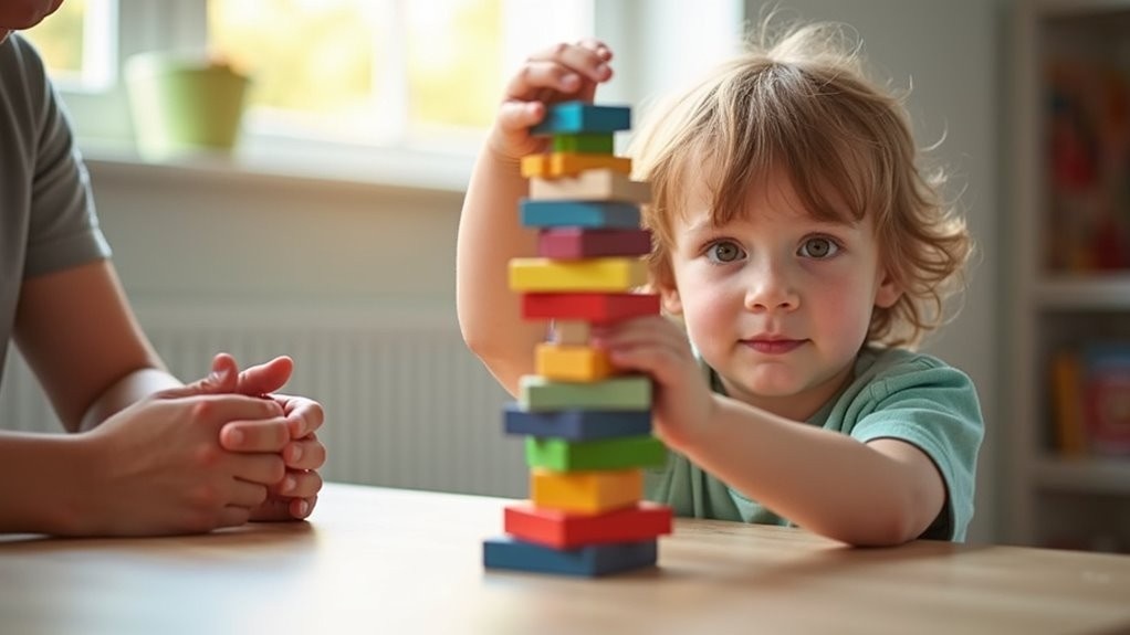 Child stacking blocks learning positive discipline for children