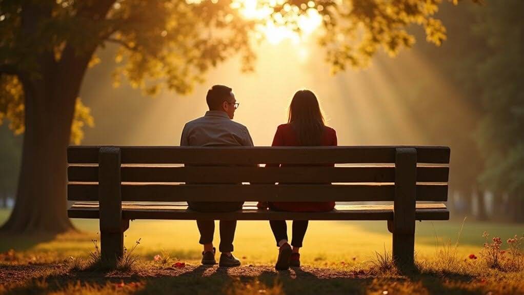 Couple experiencing a pursue withdraw pattern reflecting on the bench